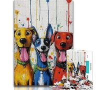 Puzzle 1000 pièces pour Adultes et Adolescents Trois Chiens Heureux, Jeu Familial Anti-Stress, défi Difficile, renforce l'amour Entre Couples 50x75cm