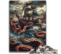 Puzzle 1000 pièces pour Adultes et Adolescents Un Navire empêtré dans des tentacules Soulagement du Stress Staycation Tuer Le Temps Liste de souhaits avec Le Père Noël 26x38cm