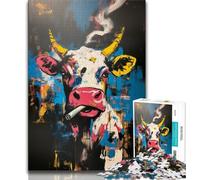 Puzzle 1000 pièces pour Adultes et Adolescents Vache Basquiat, Anti-Stress, Vacances à la Maison, avec Affiche et fiche de Questions-réponses Assorties (75x50cm)