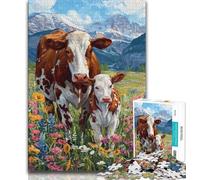 Puzzle 1000 pièces pour Adultes et Adolescents Vache Brune, Un Jeu Stimulant, idéal comme Cadeau pour Toute la Famille (75x50cm)