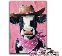 Puzzle 1000 pièces pour Adultes et Adolescents Vache Cowboy pour Les 14 Ans et Plus Jeux de Famille Jeu de Noël Cadeaux pour Femmes 26x38cm