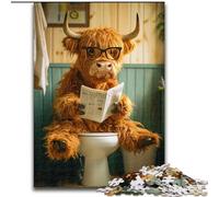 Puzzle 1000 pièces pour Adultes et Adolescents Vache des Highlands aux Toilettes, activité familiale, décoration d'intérieur Unique et Cadeaux pour Les 14 Ans et Plus (Taille 50x75cm)