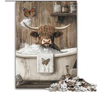 Puzzle 1000 pièces pour Adultes et Adolescents Vache des Highlands dans la Salle de Bain, Jouet éducatif et décompressant, Cadeau d'anniversaire, décoration Murale (Taille 50x75cm)