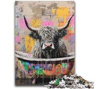 Puzzle 1000 pièces pour Adultes et Adolescents Vache des Highlands dans la Salle de Bain, Jouets éducatifs, Jeux en Famille, Cadeaux pour Amis et Famille, 50x75cm