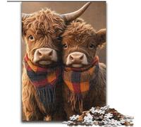 Puzzle 1000 pièces pour Adultes et Adolescents : Vache des Highlands, Difficile et Stimulant, avec Affiche et fiche de Questions-réponses pour Les 14 Ans 26 x 38 cm