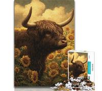 Puzzle 1000 pièces pour Adultes et Adolescents, Vache des Highlands, Tournesol, Anti-Stress, défi Difficile, Chaque pièce est Unique - Jeu Familial Stimulant et Amusant 50x75cm
