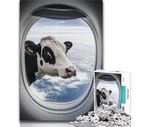Puzzle 1000 pièces pour Adultes et Adolescents Vache Devant Le hublot de l'avion, Anti-Stress, séjour, Tuer Le Temps, liste de souhaits avec Le Père Noël (Taille 38x26cm)