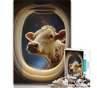 Puzzle 1000 pièces pour Adultes et Adolescents : Vache Devant Le hublot de l'avion, Art au Fusain, pour Une décoration d'intérieur (38x26cm)