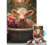 Puzzle 1000 pièces pour Adultes et Adolescents Vache Fleurie 1000 pièces pour Adultes, éducatif et éducatif, idéal comme Cadeau pour Toute la Famille (Taille 75x50cm)