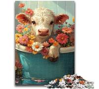 Puzzle 1000 pièces pour Adultes et Adolescents : Vache Fleurie, Aide Le Cerveau à exercer, Jouets addictifs pour cultiver la Patience, Collection d'artistes, Beaux-Arts, 26 x 38 cm