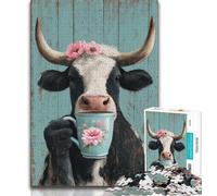 Puzzle 1000 pièces pour Adultes et Adolescents Vaches Buvant du café 1000 pièces pour Adolescents, Jeux éducatifs, décoration d'intérieur, Convient pour la décoration de Bureau (Taille 75x50cm)