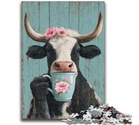 Puzzle 1000 pièces pour Adultes et Adolescents Vaches Buvant du café (à partir de 14 Ans) Difficile à réaliser, mais Amusant et Humoristique Superbes Cadeaux et Jouets 50x75cm