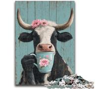Puzzle 1000 pièces pour Adultes et Adolescents Vaches Buvant du café Anti-Stress Défi Difficile Chaque pièce est Unique - Jeu Familial Amusant et Stimulant 38x26cm