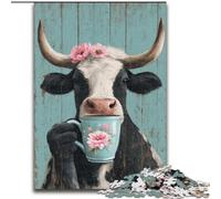 Puzzle 1000 pièces pour Adultes et Adolescents Vaches Buvant du café, Jeu Stimulant, décoration Murale, Cadeaux d'anniversaire et de Noël Uniques (Taille 26x38cm)