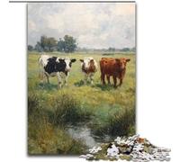 Puzzle 1000 pièces pour Adultes et Adolescents Vaches dans Les prairies, idéal comme Cadeau pour Toute la Famille (Taille 26x38cm)