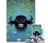 Puzzle 1000 pièces pour Adultes et Adolescents Vaches dans l'étang, Difficile à compléter mais Amusant et Humoristique, Anniversaire et Cadeaux Uniques (75x50cm)