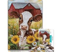 Puzzle 1000 pièces pour Adultes et Adolescents, Vaches tournesols de la Ferme, Jeu éducatif Familial, décoration Murale, Cadeaux d'anniversaire et de Noël Uniques, 38x26cm