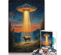 Puzzle 1000 pièces pour Adultes et Adolescents, Vaisseau Spatial Extraterrestre et bétail, Jeu Familial Anti-Stress, défi Difficile, renforce l'amour Entre Couples, 50x75cm
