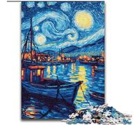 Puzzle 1000 pièces pour Adultes et Adolescents Van Gogh Ciel Nocturne Anti-Stress Défi Difficile avec Affiche et fiche de Questions correspondantes 50x75cm