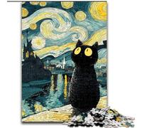 Puzzle 1000 pièces pour Adultes et Adolescents Van Gogh Ciel Nocturne Chat Noir, entraînez Votre Cerveau et Vos Mains Cadeau d'anniversaire Unique pour Les 14 Ans et Plus (Taille 50x75cm)