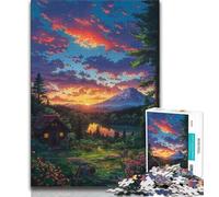Puzzle 1000 pièces pour Adultes et Adolescents Village de Montagne au Coucher du Soleil Puzzle 1000 pièces Jeux Amusants Chaque pièce est Unique - Jeu Familial Stimulant et Amusant 26x38cm