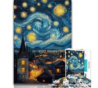 Puzzle 1000 pièces pour Adultes et Adolescents Village sous Le Ciel Nocturne 1000 pièces pour Adultes Jouets de Jeu stimulants décoration Murale Cadeaux d'anniversaire et de Noël Uniques 75x50cm