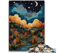Puzzle 1000 pièces pour Adultes et Adolescents, Village sous Le Ciel Nocturne, Jeux éducatifs, décoration Murale, Cadeaux d'anniversaire et de Noël Uniques, 50x75cm