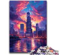 Puzzle 1000 pièces pour Adultes et Adolescents Ville au Coucher du Soleil Jeux éducatifs Décoration d'intérieur Idéal comme Cadeau pour Toute la Famille 50x75cm