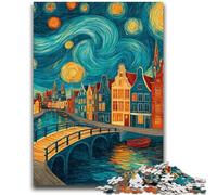 Puzzle 1000 pièces pour Adultes et Adolescents Ville sous Le Ciel Nocturne Jeu éducatif Familial pour Toute la Famille 14 Ans et Plus 26x38cm