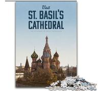Puzzle 1000 pièces pour Adultes et Adolescents Visitez la cathédrale Saint-Basile Jouets de Divertissement Familial avec Affiche Assortie et Feuille de Questions (50x75cm) 1000 pièces