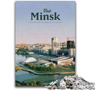 Puzzle 1000 pièces pour Adultes et Adolescents Visitez Minsk Puzzles pour Adolescents, avec Affiche et fiche de Questions-réponses pour Les 14 Ans et Plus (50x75cm)
