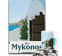 Puzzle 1000 pièces pour Adultes et Adolescents, Visitez Mykonos, Jouets éducatifs et éducatifs pour la Famille, idéal pour la décoration de Bureau (75x50cm)