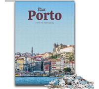 Puzzle 1000 pièces pour Adultes et Adolescents Visitez Porto, Jouets de Divertissement Familial avec Affiche Assortie et Feuille de Questions (38x52cm) 1000 pièces