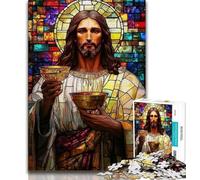Puzzle 1000 pièces pour Adultes et Adolescents, vitrail Jésus, Jeu Stimulant, idéal comme Cadeau pour Toute la Famille (75x50cm)