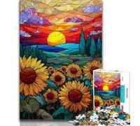 Puzzle 1000 pièces pour Adultes et Adolescents vitraux tournesols Puzzle 1000 pièces Anti-Stress défi Difficile Cadeaux du Père Noël Secret 38x26cm