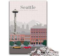 Puzzle 1000 pièces pour Adultes et Adolescents Voyage à Seattle Jouet éducatif Anti-Stress Cadeaux du Père Noël Secret pour Les 14 Ans (Taille 38x52cm)
