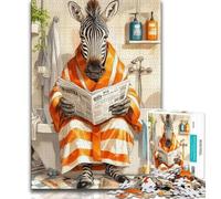 Puzzle 1000 pièces pour Adultes et Adolescents Zèbre dans la Salle de Bain, Art au Fusain Staycation Kill Time pour la décoration de la Maison (38x26cm)