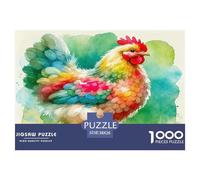 Puzzle 1000 pièces pour Adultes et Enfants - Coq, Aquarelle, Coups de Pinceau éclatants, Jeu extrêmement Difficile et Stimulant, Beau Cadeau 38x26cm