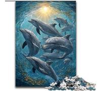 Puzzle 1000 pièces pour Adultes Famille de Dauphins Puzzle 1000 pièces Jeu interactif Familial, Cadeau Stimulant pour Les Cerveaux (Taille 26x38cm)