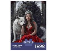 Puzzle 1000 Pièces Pour Adultes Fantasy Queen with Wolves Art Print Puzzles Pour Adultes Analyse Et Logique Liste De Souhaits Avec Le Père Noël Cadeaux Uniques Pour Un Anniversaire Et Noël 38x26cm/100