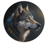Puzzle 1000 pièces pour Adultes Fantasy Wolf Puzzle Rond 1000 pièces Cadeaux Activité éducative pour Les compétences cognitives Amélioration des compétences cognitives 67,5 x 67,5 cm