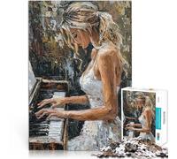 Puzzle 1000 pièces pour Adultes Femme Jouant du Piano Compétition de Vitesse Manuelle Liste de souhaits avec Le Père Noël 75x50cm