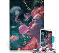 Puzzle 1000 pièces pour Adultes Femme soufflant des Bulles avec des méduses Jeux Amusants Améliorer la mémoire 75x50cm
