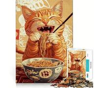 Puzzle 1000 pièces pour Adultes Festin de Nouilles pour Chat Décoration Clean Fit,Jouet d'exercice cérébral,Jeu Confortable pour Un Anniversaire Amusant (38x26cm)