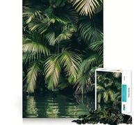 Puzzle 1000 pièces pour Adultes Feuilles de Palmier Tropicales et Eau Découpe Nette Jeu de Concentration pour se détendre Scène de Noël (50x75cm)