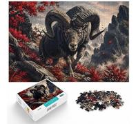 Puzzle 1000 pièces pour Adultes, Fierce Ram Charging Through Red Foliage | Pour les w nds d'hiver : ce puzzle adulte 1000 pièces propose un défi plus long pour les journées d'hiver.