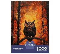 Puzzle 1000 Pièces pour Adultes Fiery Owl in Forest Puzzle pour Adultes - Découpe De Précision - Jeu Difficile Et Stimulant - Jeu Intellectuel 52x38cm/1000pcs