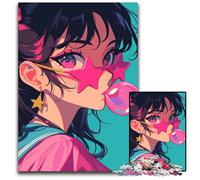 Puzzle 1000 pièces pour Adultes Fille animée avec Chewing-Gum et Lunettes de Soleil étoilées pour Les Anniversaires et Les Vacances idéal pour Noël (1000 pièces 75 x 50 cm)