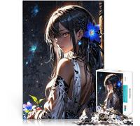 Puzzle 1000 pièces pour Adultes Fille d'anime avec des Fleurs Bleues Impossible Activités Amusantes à la Maison, Cadeaux d'anniversaire, Cadeaux de Voyage, 38x26cm