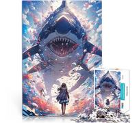 Puzzle 1000 pièces pour Adultes Fille Face à Un Requin géant Jeu Familial Anti-Stress Défi Difficile Idées Cadeaux 52x38cm